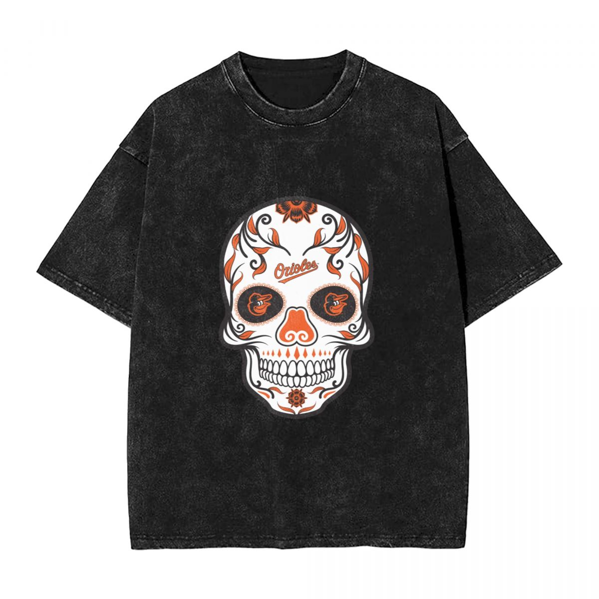 Baltimore Orioles Skull Washed Oversized Vintage Men's T-Shirt