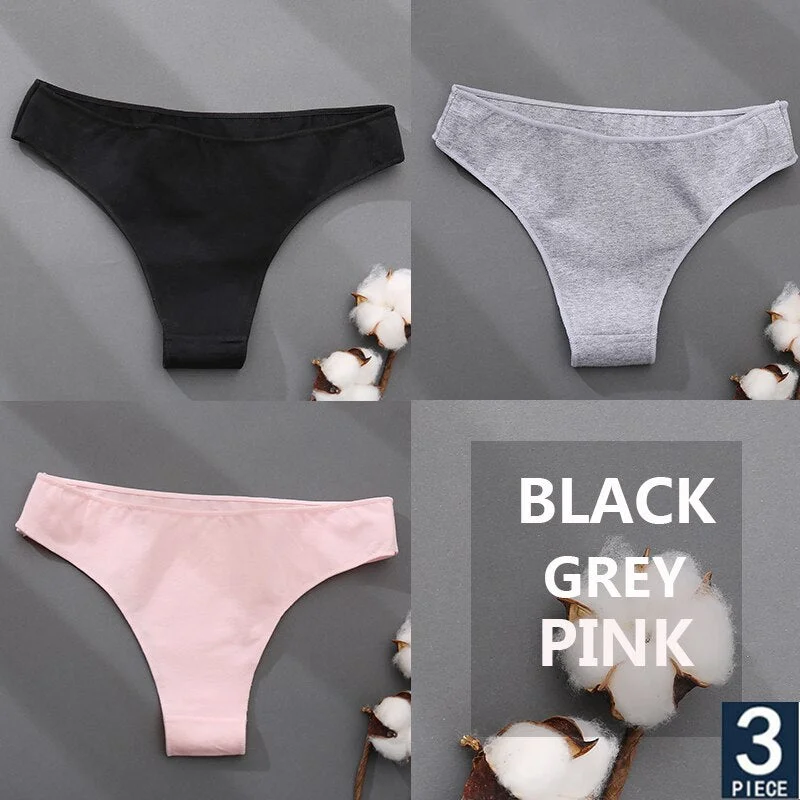 FINETOO 3PCS/Set Cotton Thong Women's Underwear M-XXL Woman Bikini Underpants Femme 7 Colors Breathable Girls Lingerie Panties