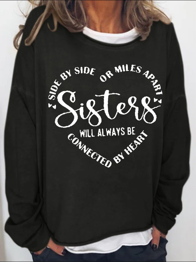 Sisters Will Always Be Connected By Heart Printed Women's T-shirt