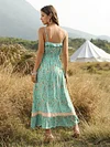 Floral-Print Lotus Leaf V Collar Bohemia Maxi Dress