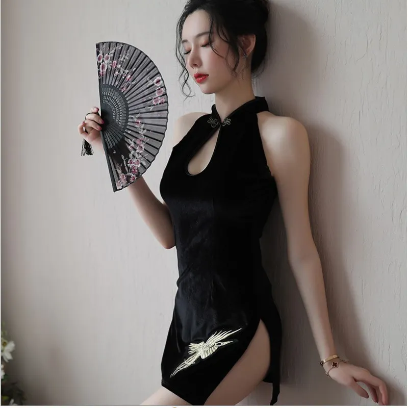 Churchf Sex Lingerie Show Back Eagle Bird Cheongsam Small Breast Passion Set Sexy Classical Nightclub Teasing Sexy Seduction