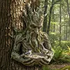 Bird Feeding Sculpture with Hidden Hang Hole Ancient Tree Bird Feeder Resin Birds Feeding Station Ornament for Patio/Backyard/Balcony