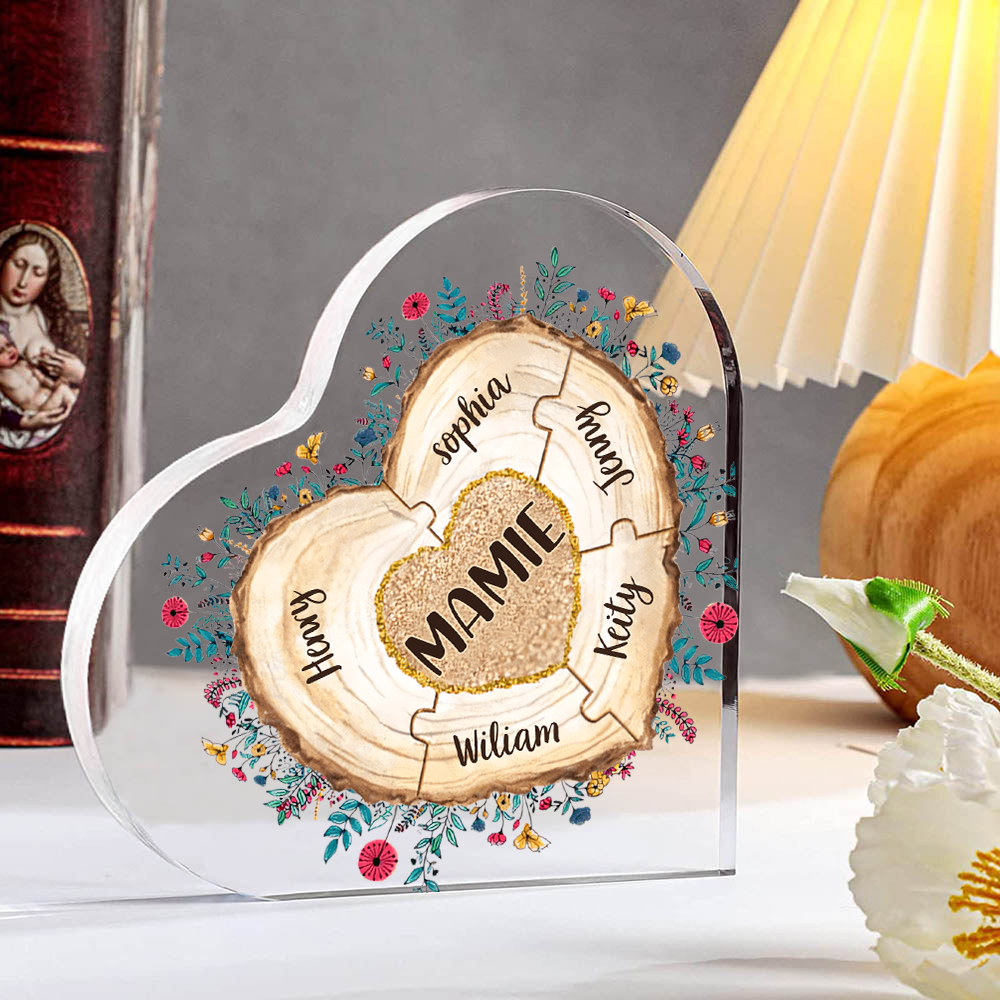 À ma Maman/Mamie - Plaque Acrylique Morceaux de coeur 6 Prénoms Personnalisés