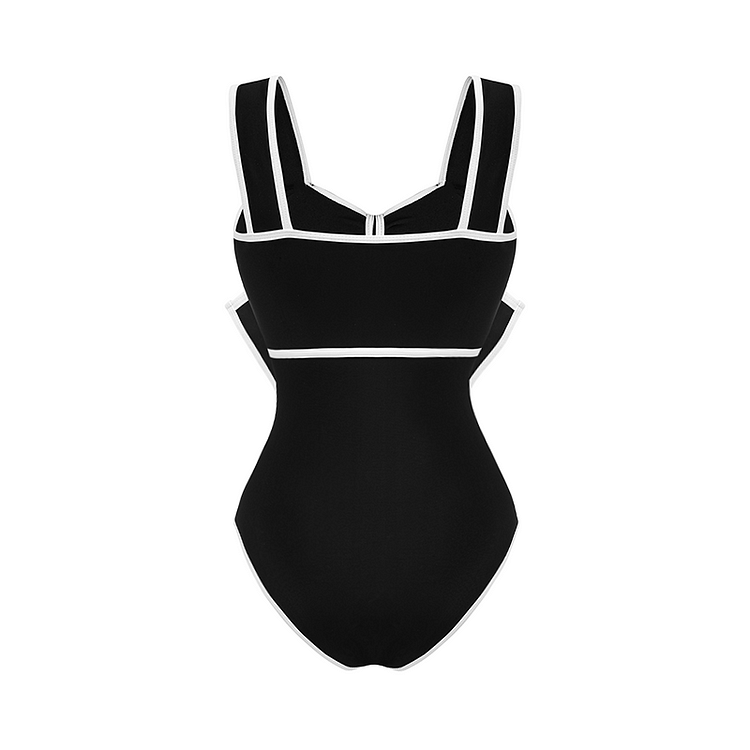 FLAXMAKER Black and White Bow-tie Decor Women's One Piece with