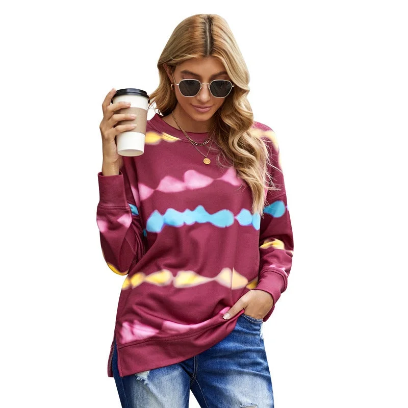 Women's Fashion Pentagram Sweatshirt Tie Dye Round Neck Long Sleeves