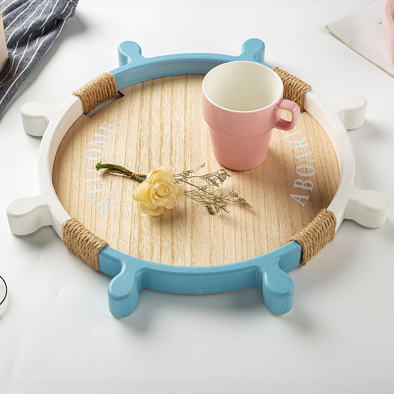 Mediterranean Wooden Rudder Tray For Ocean Style