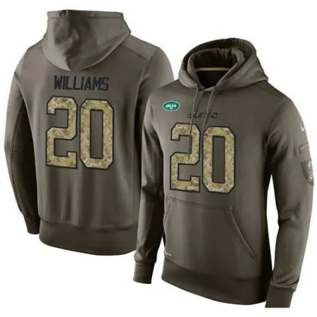 NFL Men's  New York Jets #20 Marcus Williams Stitched Green Olive Salute To Service KO Performance Hoodie