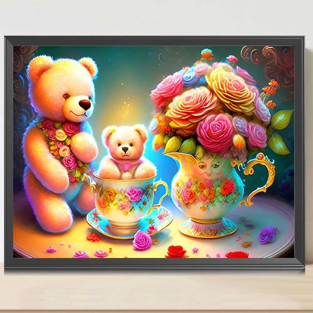Full Round Diamond Painting 40*30cm - Roses And Teddy Bear
