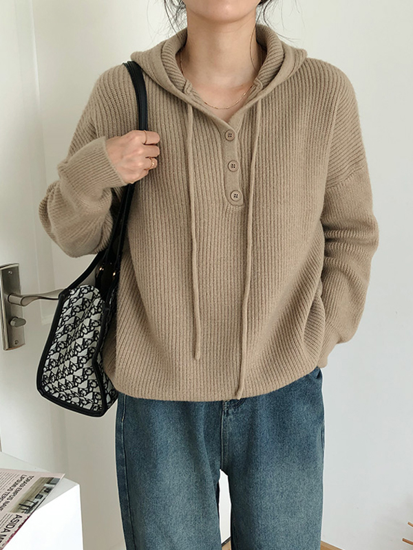 Simple Plain Hooded Sweater