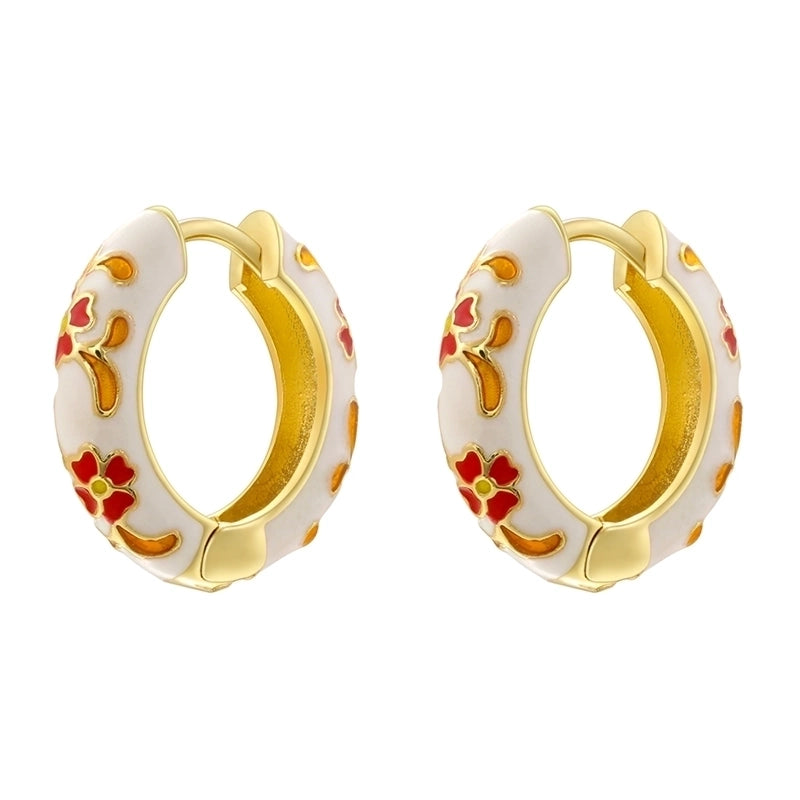 1 Pair Chinoiserie Vintage Style Round Petal Enamel Plating Copper 18K Gold Plated Earrings