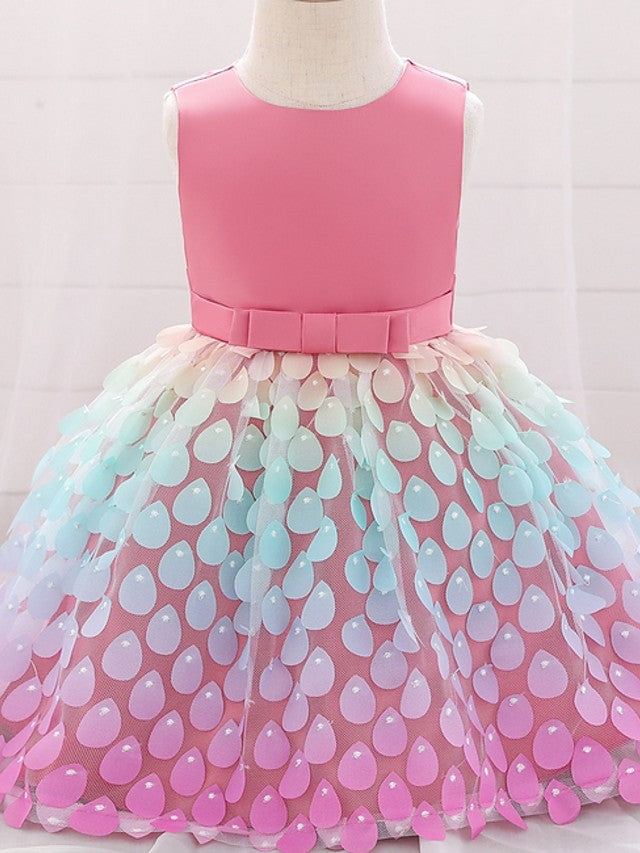 Oknass Sleeveless Jewel Neck Ball Gown Flower Girl Dress Satin Tulle With Sash Ribbon Bow