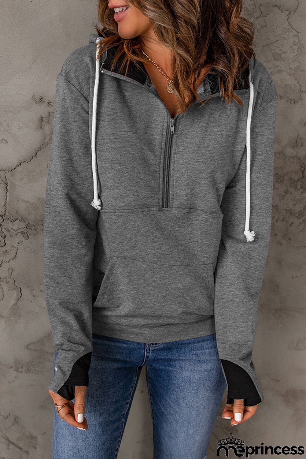 Gray Thumbhole Sleeve Hoodie
