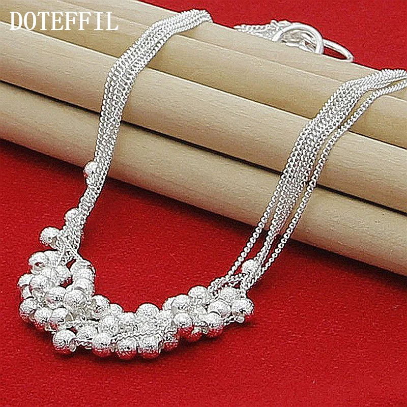 DOTEFFIL 925 Sterling Silver 18 Inch Chain Multi-Chain Frosted Grape Beads Necklace For Women Jewelry