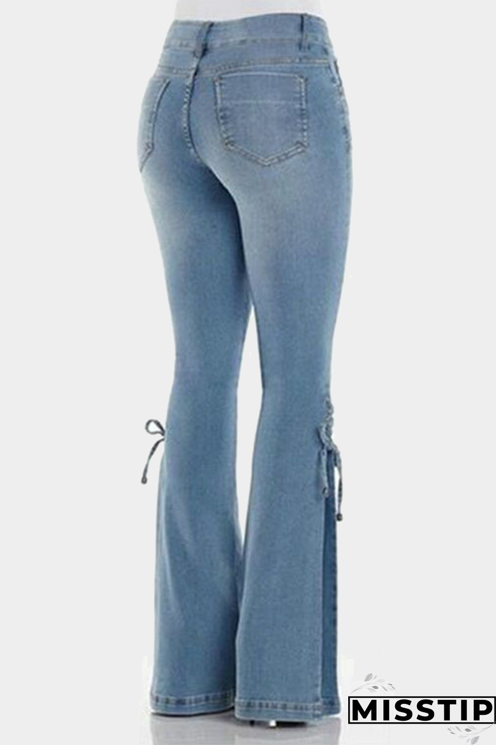 Black Casual Street Solid Patchwork Cross Straps Boot Cut Mid Waist Wide Leg Bottoms