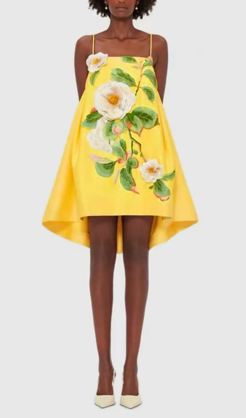 Flowering Girl Women Fina Yellow Flower Embroidery Mini Dress 