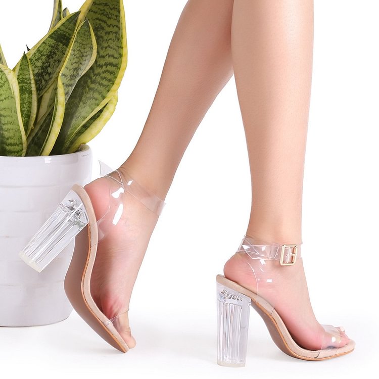 clear heels thick heel