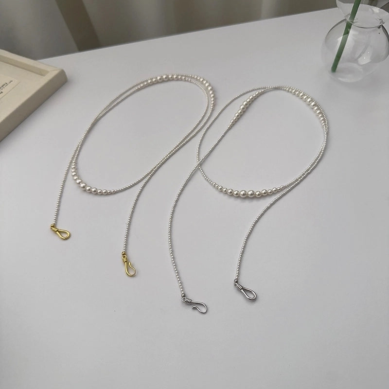 925 Sterling Silver Pearl Inlay Geometric Long Necklace