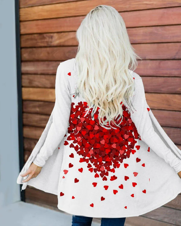 Valentine's Day Heart Print Cardigan