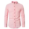 Men's Vintage Cotton and Linen Solid Color Mid-collar Long-sleeved Shirt