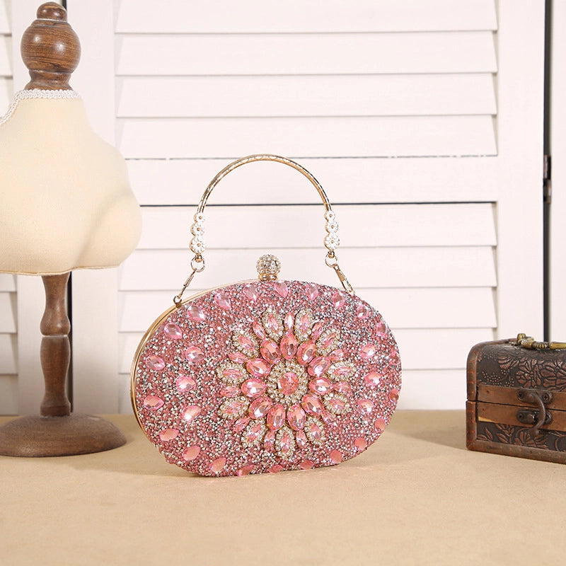 Gold Black Green Polyester Flower Round Evening Bags