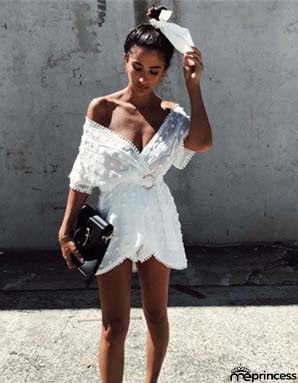 Deep V Neck Chiffon Romper with Belt