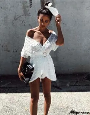Deep V Neck Chiffon Romper with Belt