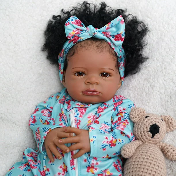 JIZHI Reborn Baby Dolls Black - 22 Inch Lifelike Soft Body  Realistic-Newborn Baby Dolls Taupe Eyes Caramel Skin Tone Pink Striped  Skirt Real Life Baby Dolls and Toy Accessories Gift for Kids