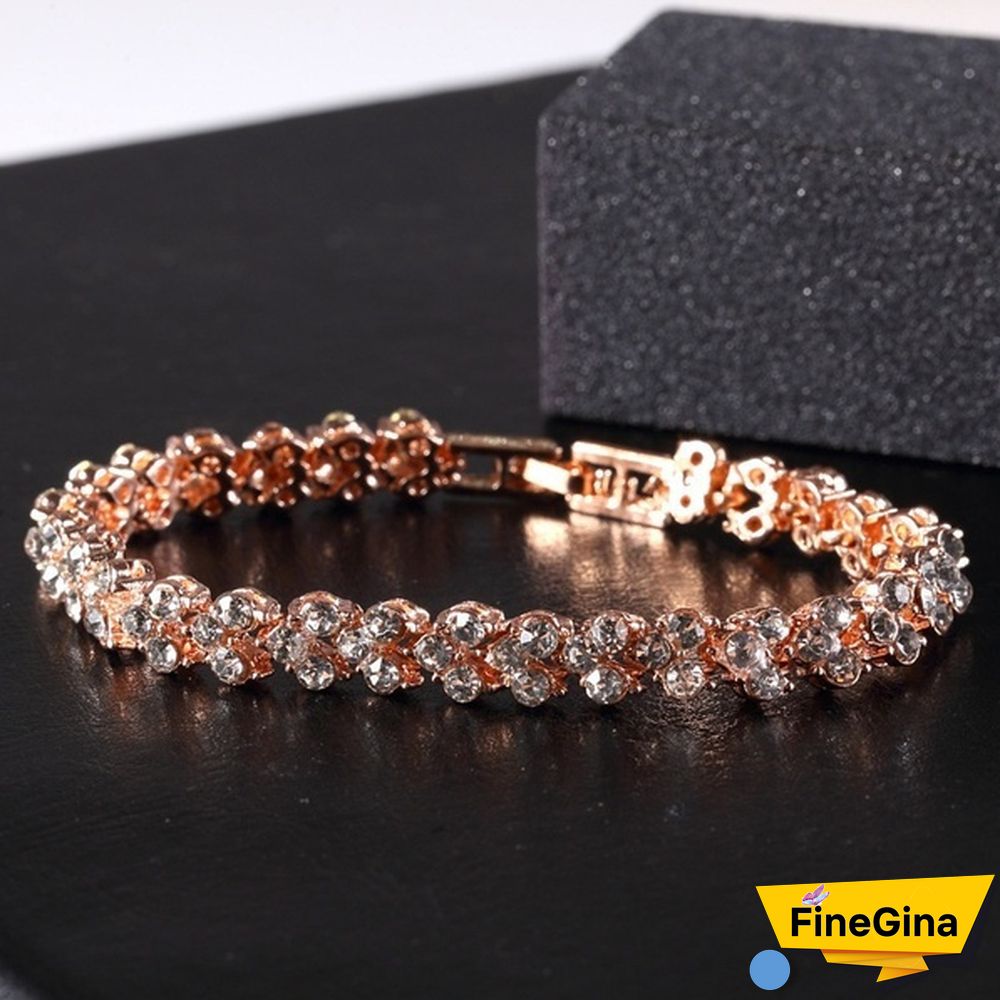 Luxury Fashion Women 925 Sterling Silver Crystal Bracelet 18K Gold Braided Leaf Bracelet Rose Gold Bracelet for Women Diamond Bracelet Valentine's Day Gift Party Bride Engagement Wedding Bracelet Anniversary Gift Christmas Gift Jewelry