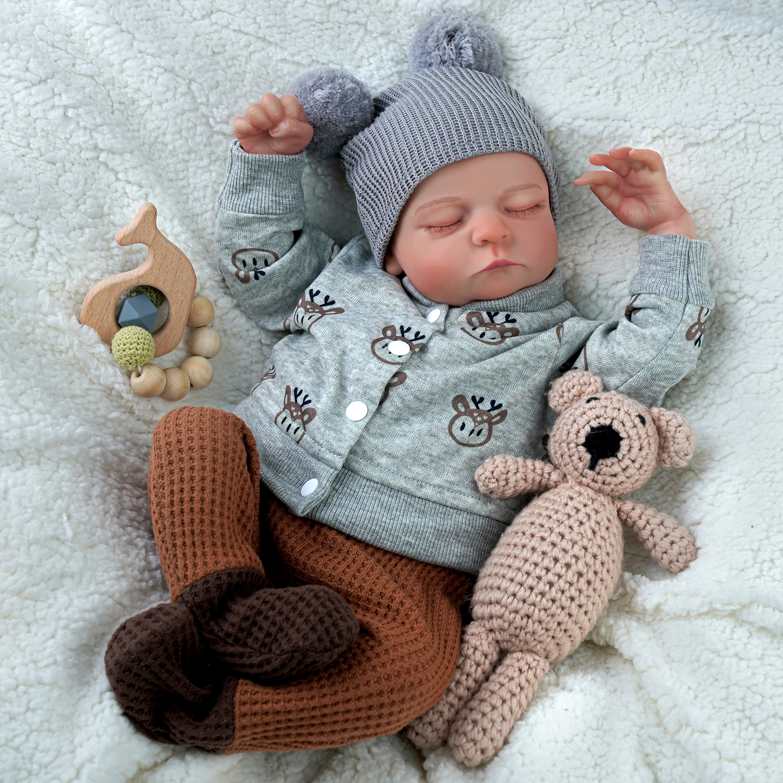 [Ships Within 24 Hours] Babeside Sleeping Reborn Baby Noah 20'' Little Infant Boy Best Gift for Kids Sleeping Grey Noah -Heartbeat and Coos