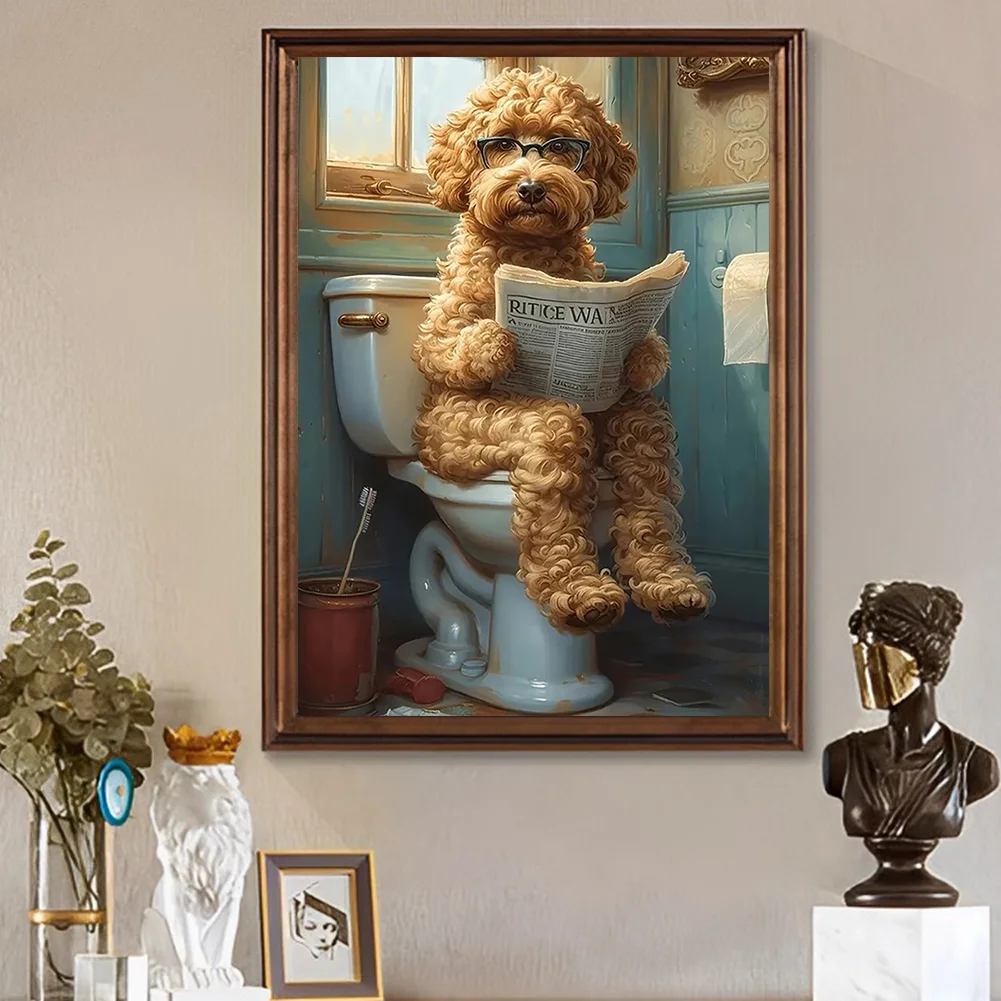 Diamond Painting - Full Round Drill - Puppy Sitting on Toilet(Canvas|30*40cm)