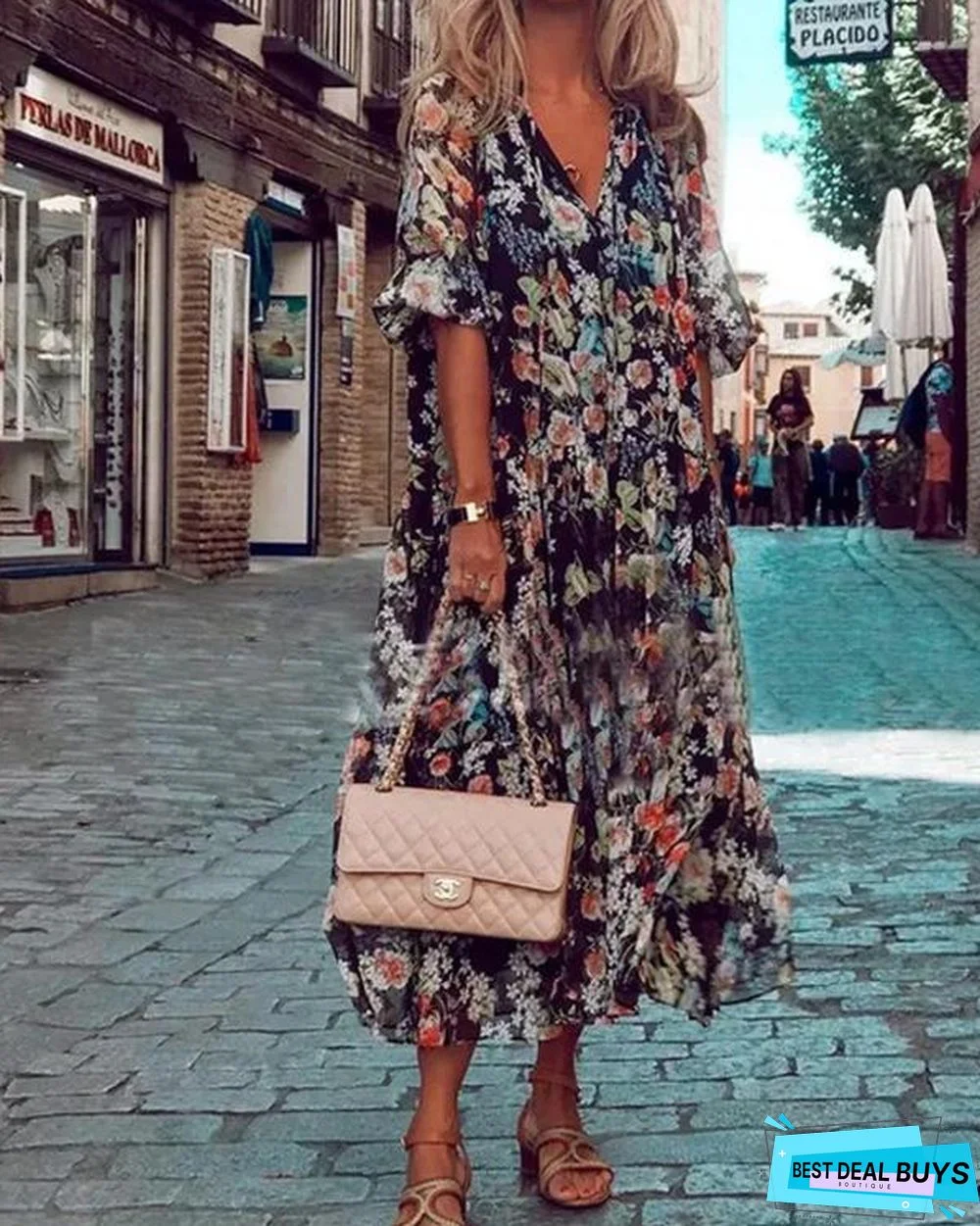 Floral Mid Sleeve French Dress