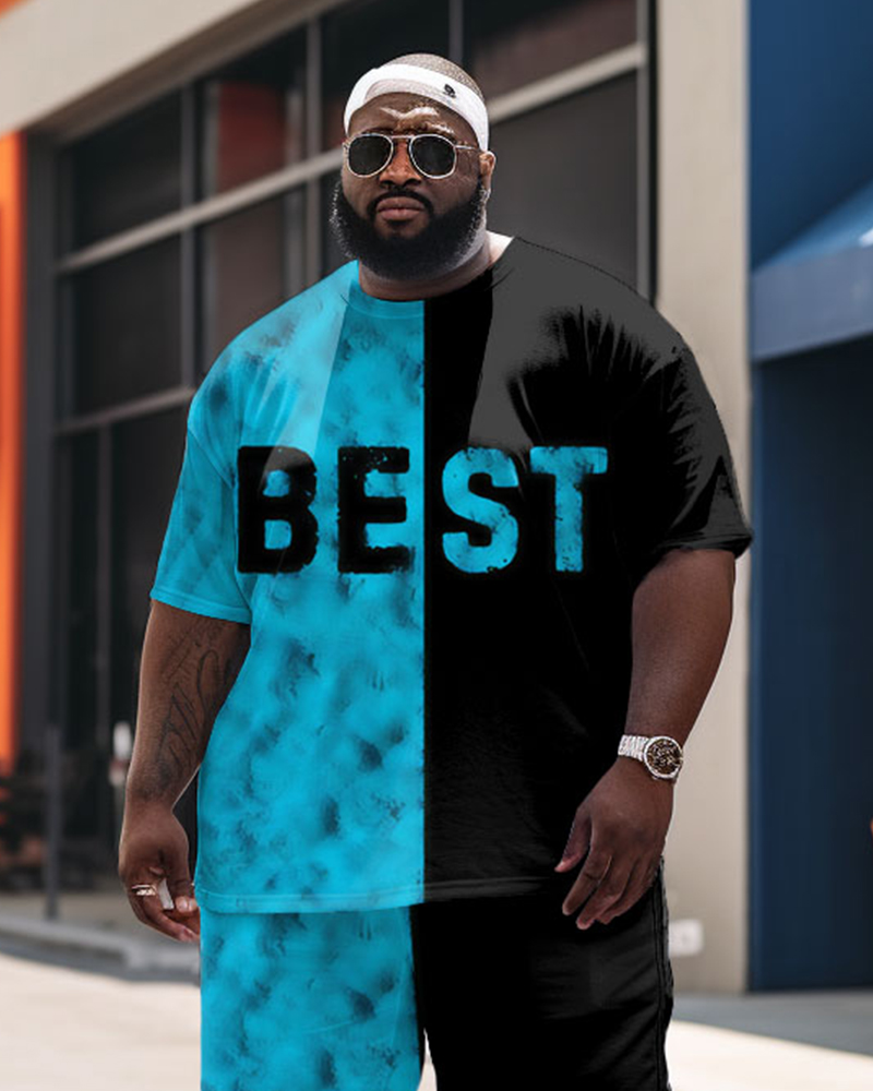 Best Letter Print Large Men's Suit T-Shirt-Black-9XL
