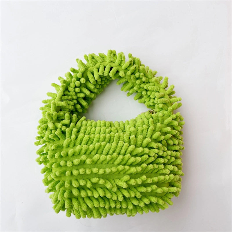 Women’s Plush Solid Color Basic Classic Style Square Zipper Handbag