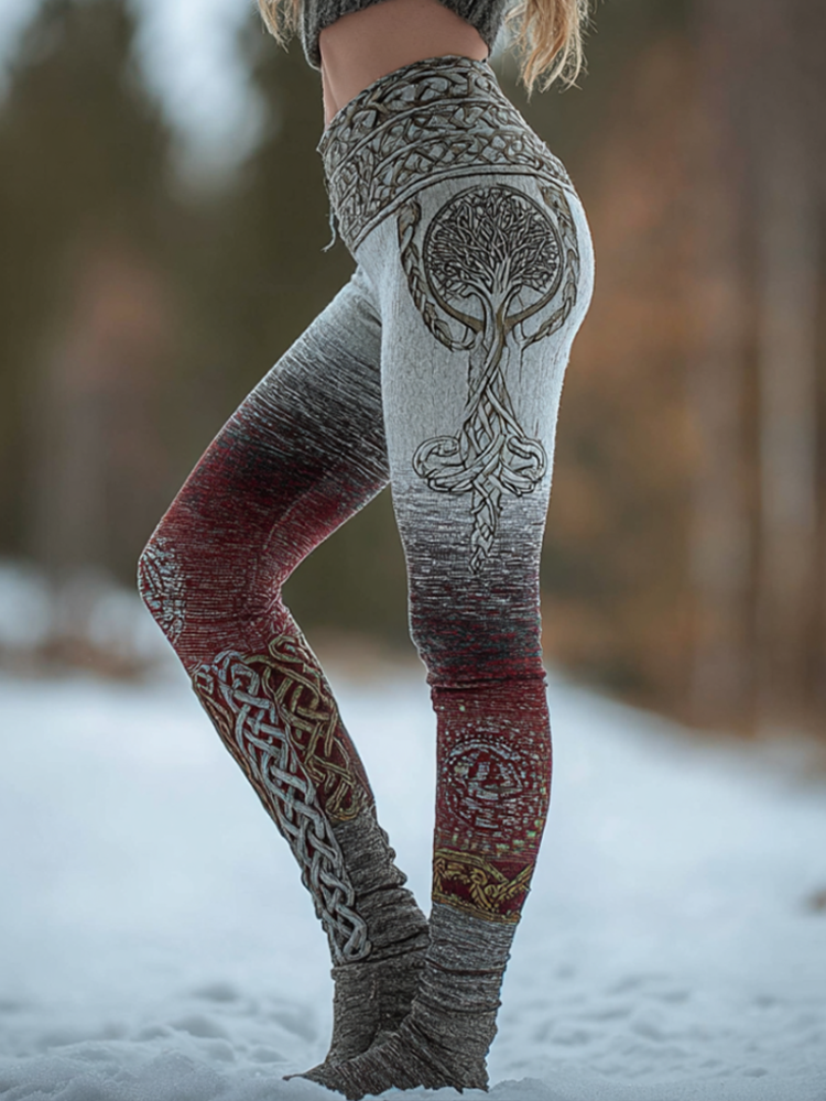 Retro Viking Style Gradient Design Women's Winter Knitted Tight-fitting Leggings elevenforest