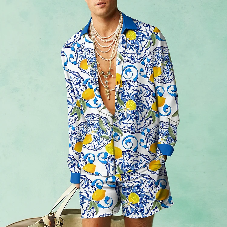 BrosWear Summer Vacation Lemons Print Shirt And Shorts Co-Ord