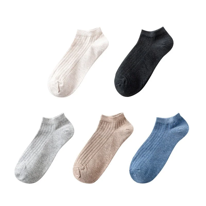 5 Pairs Women Simple Solid Cotton Casual Striped Short Socks for Ladies Breathable Comfortable Soft Trendy Japanese Korea Sox