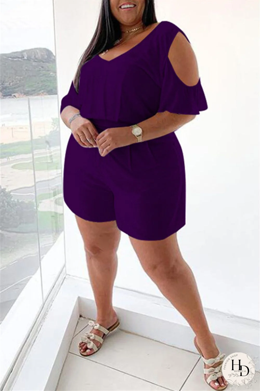 White Fashion Casual Solid Basic V Neck Plus Size Romper