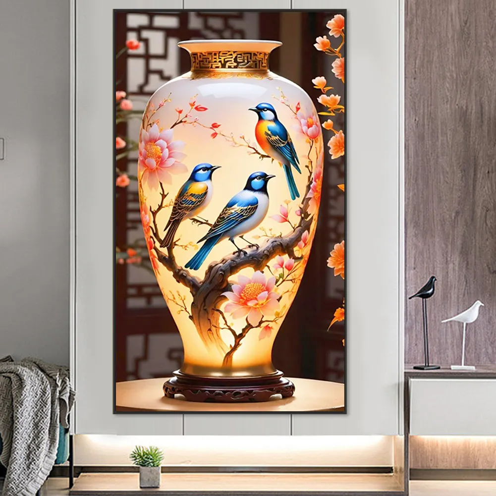 Diamond Painting - Full Square Drill - Bird Vase(Canvas|45*75cm)