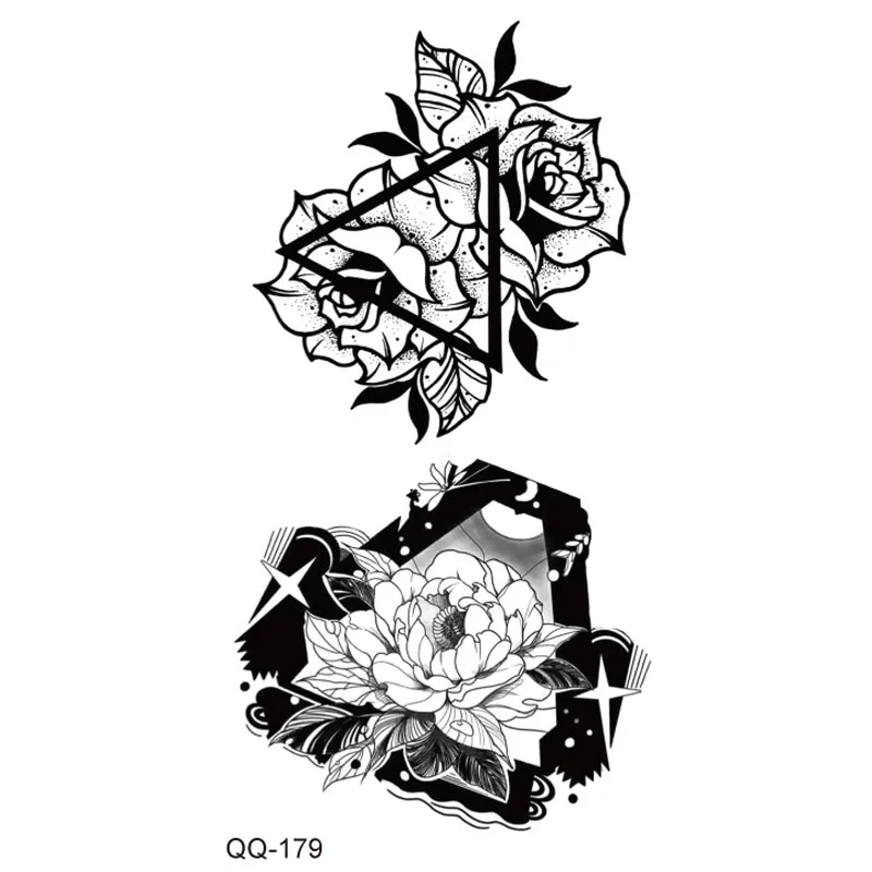 Sdrawing Rose Temporary Tattoo Sticker Flower Feather Elephant Body Clavicle Ankle Legs Arm Art Fake Tatto Party Bikini Tatoos