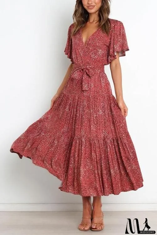 MidiSono - Print Ruffles Wrap Maxi Dress