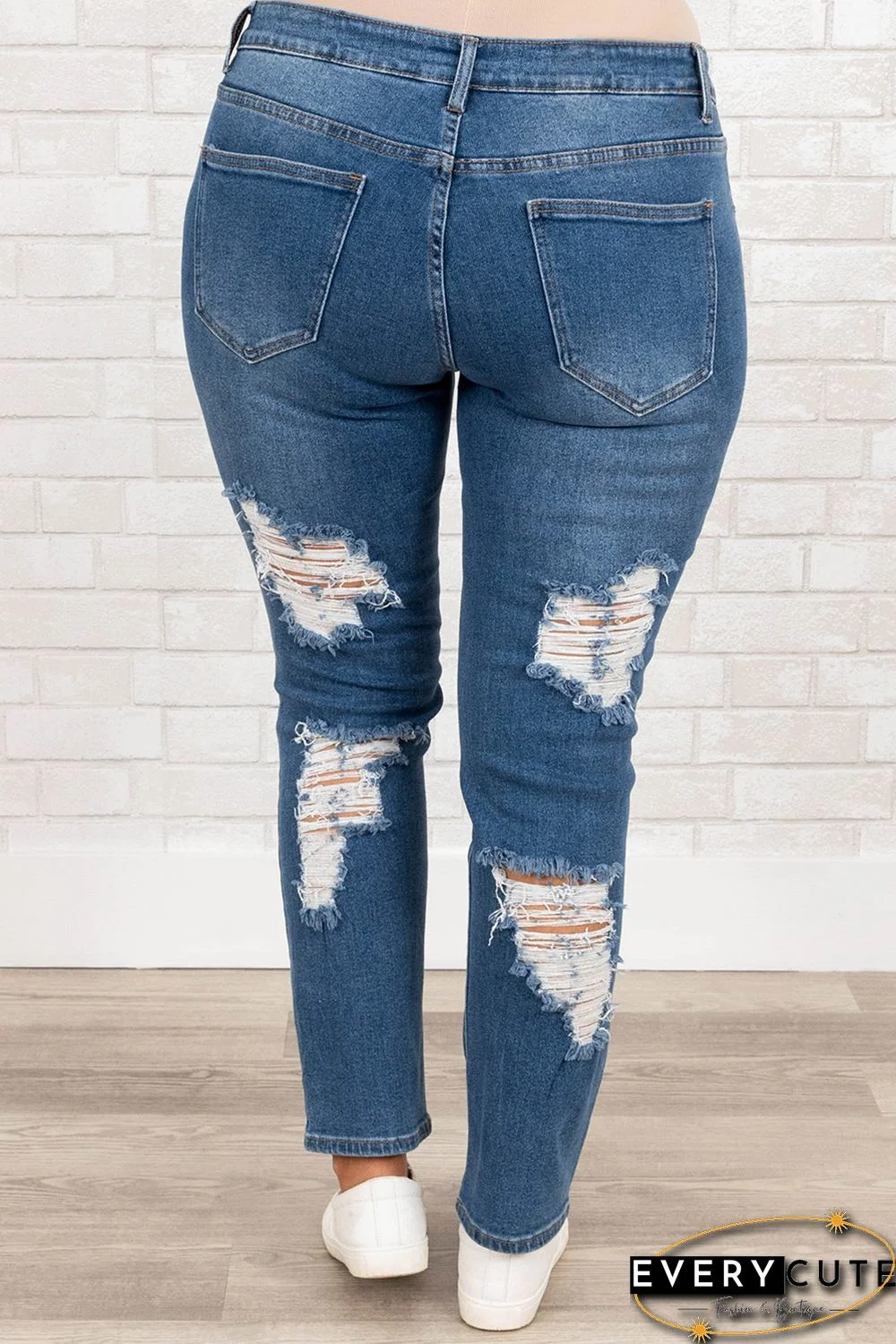 Blue Plus Size Distressed Ripped Skinny Jeans