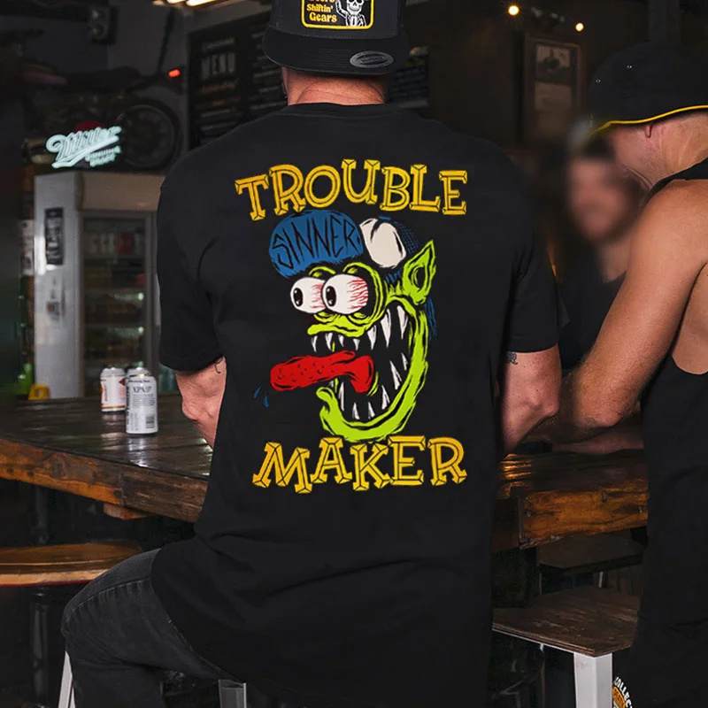 TROUBLE MAKER Green Monster Print Men's T-shirt