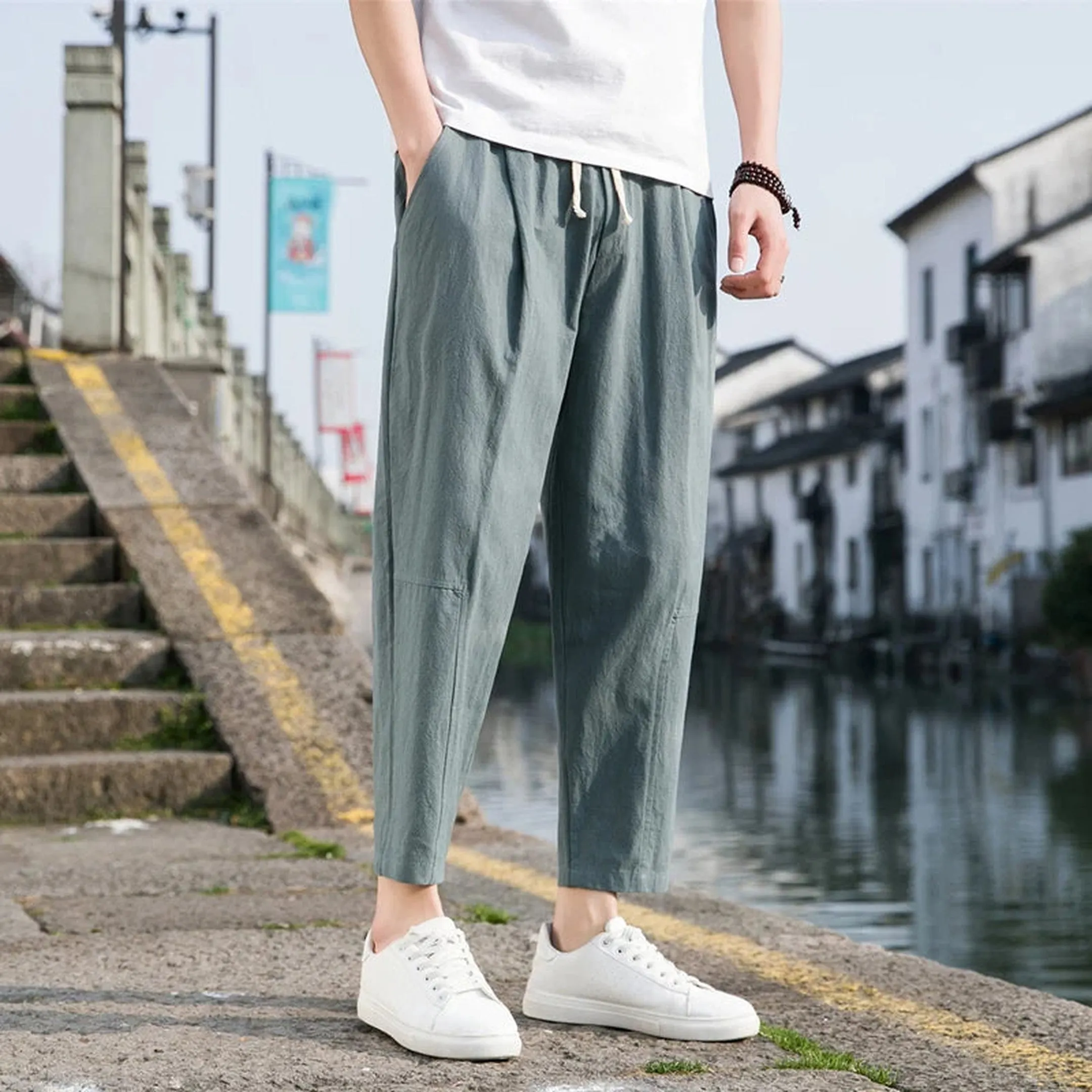 Men's Linen Drawstring Trousers &ndash; Veneto Relaxed Summer Wear