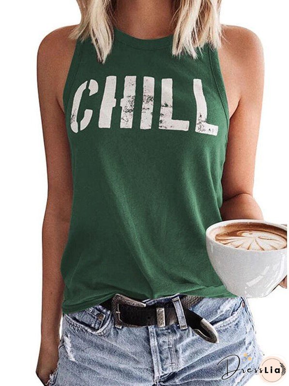 Loose Fit Women'S Slogan Printed Sleeveless Top