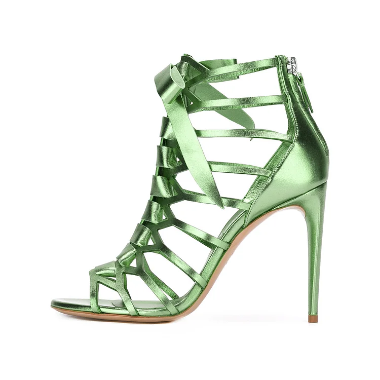 Green Hollow Out Gladiator Stiletto Heels Sandals Vdcoo