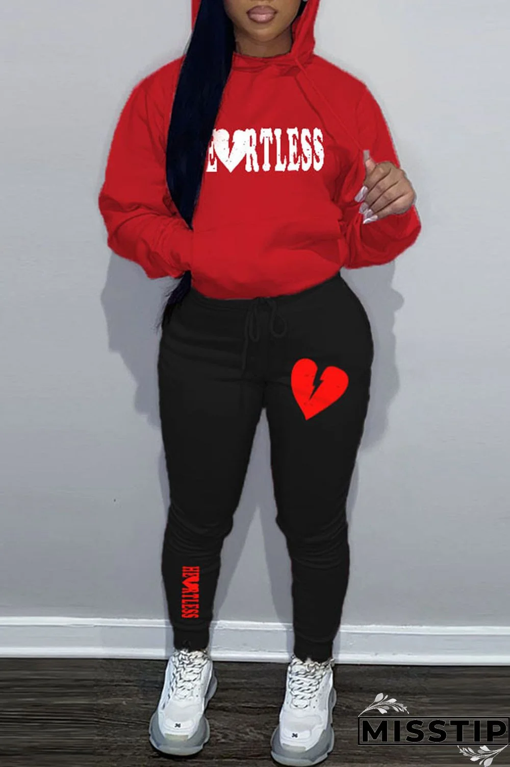 White Casual Print Patchwork Hooded Collar Long Sleeve Two Pieces