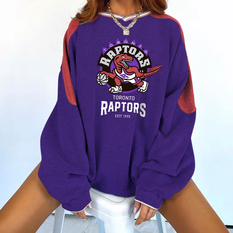 Women's Fun Pattern Print Dark Purple Contrast Color Sweatshirt