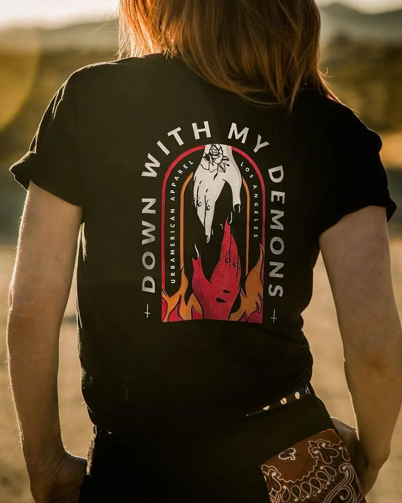Women's down with my demons printed designer t shirt
