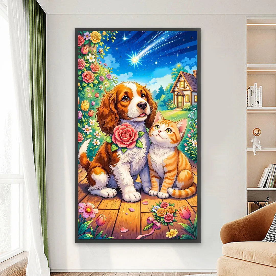 Cat and Dog 5D Full Round Drill DIY Diamond Painting Kit for Adults 40x70CM