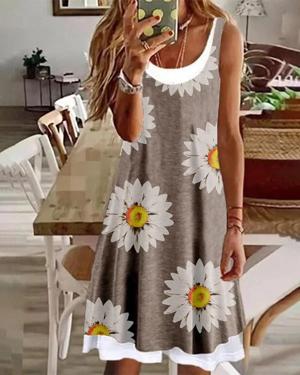 Sexy Round Neck Sleeveless Lace Dress